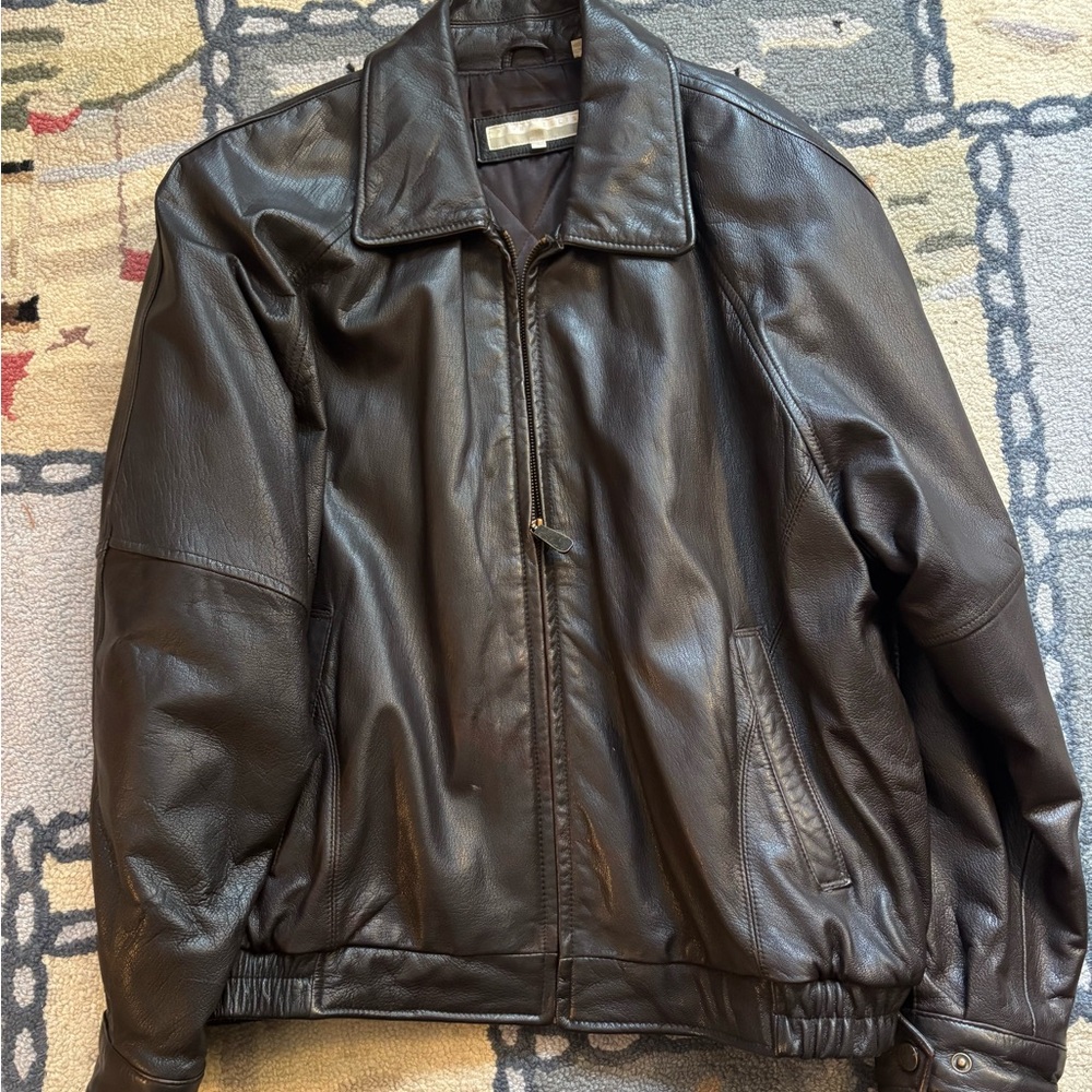 Vintage Perry Ellis Dark Brown Genuine Leather Jacket